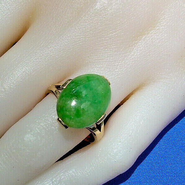 Original EARTH MINED Green Jadeite JADE Deco Engagement Ring 14K GOLD Solitaire