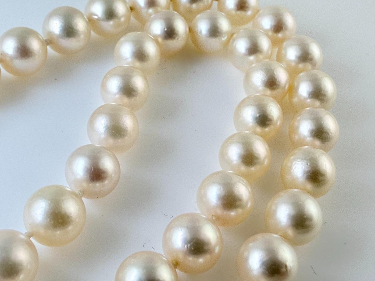 14k White Gold Hand Knotted 6.4mm Pearl Necklace 18.25 Inches 27 Gram Weight