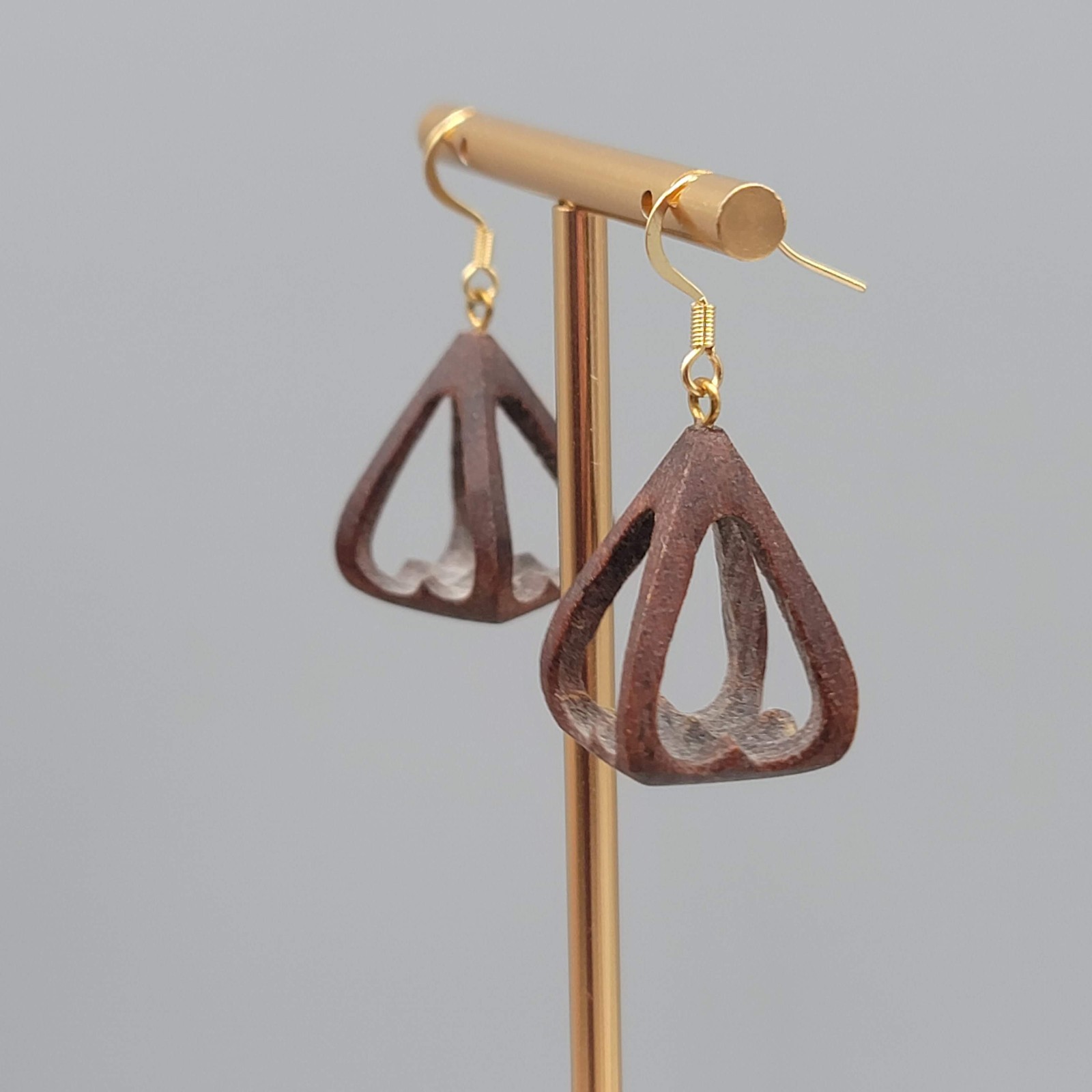 Vintage Hand Carved Wood Pierced Earrings Dangle 1″