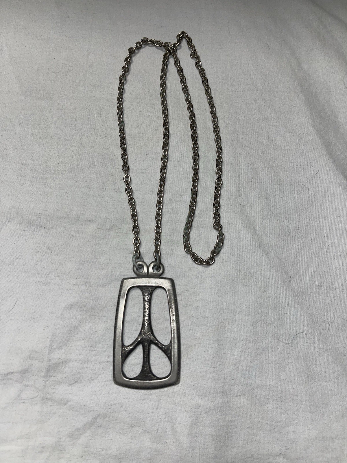 Vintage EH Eivind Hillestad Norway Modernist Pewter Pendant Necklace 27″ Long