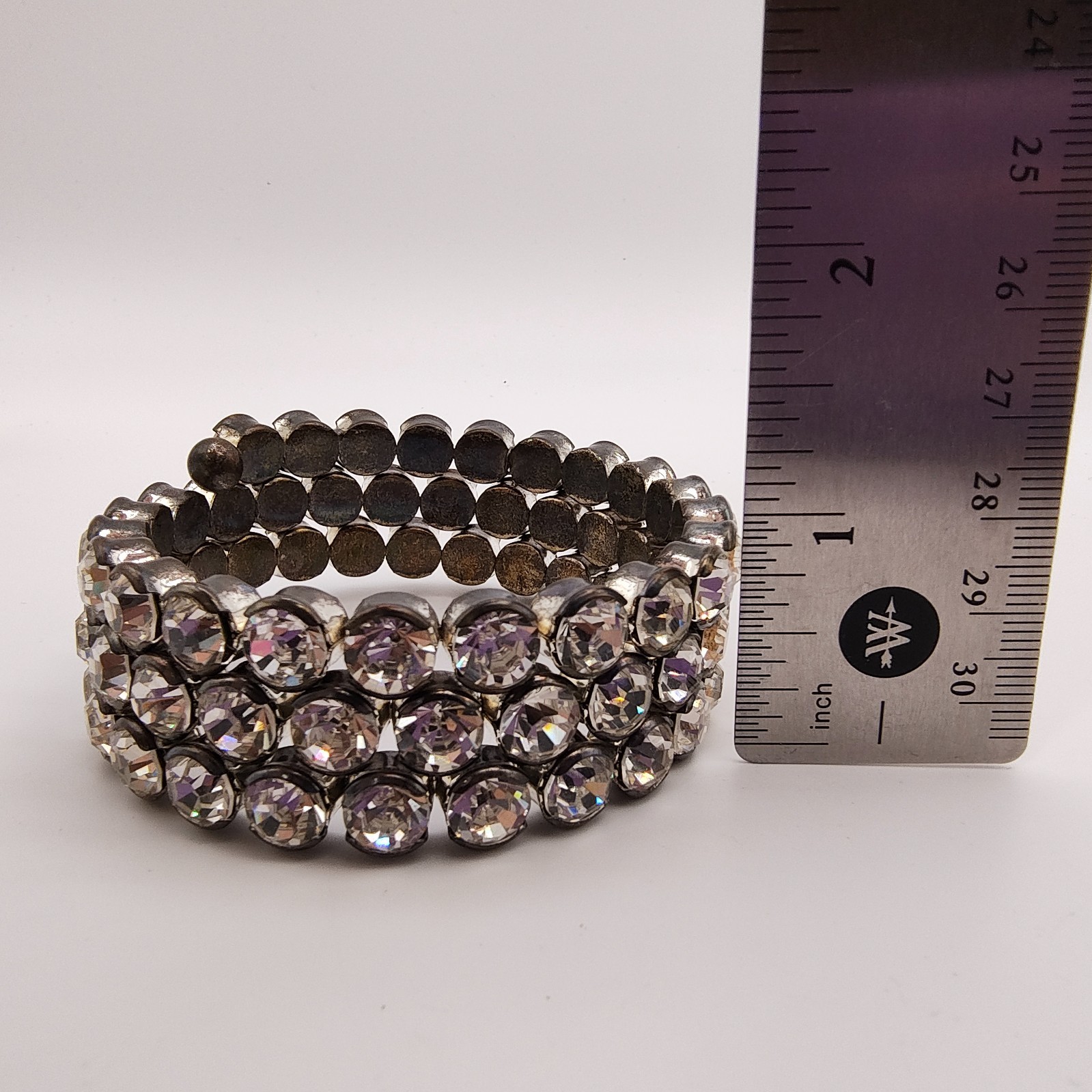 Vintage Art Deco Style Memory Wire Wrap Bracelet Glass Rhinestone Hollywood Glam