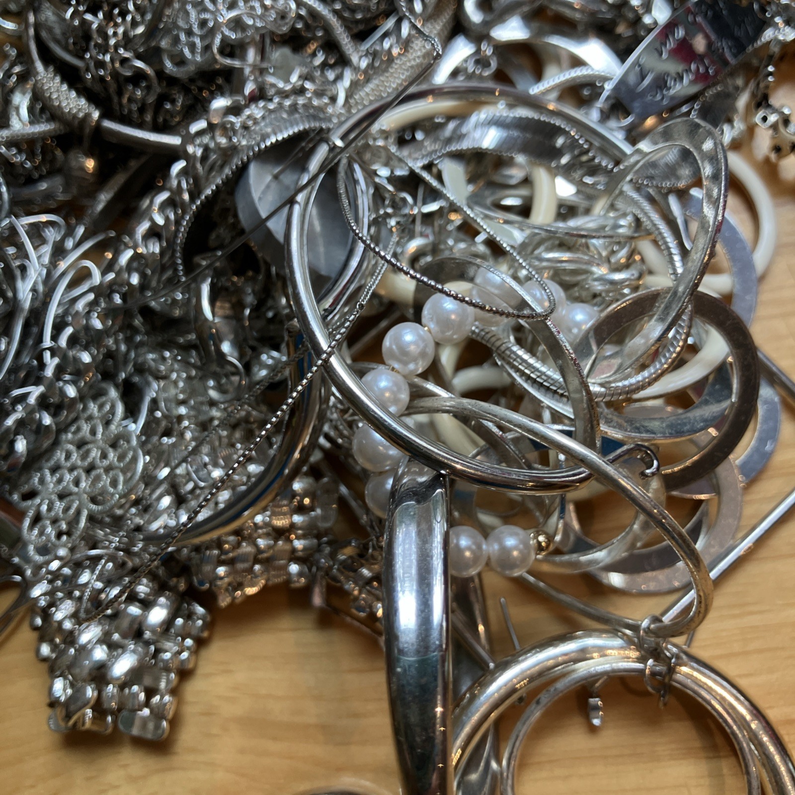 ⚜️ 2 LB Tangled Jewelry Treasure Lot Silver Tone Chains | Unsearched