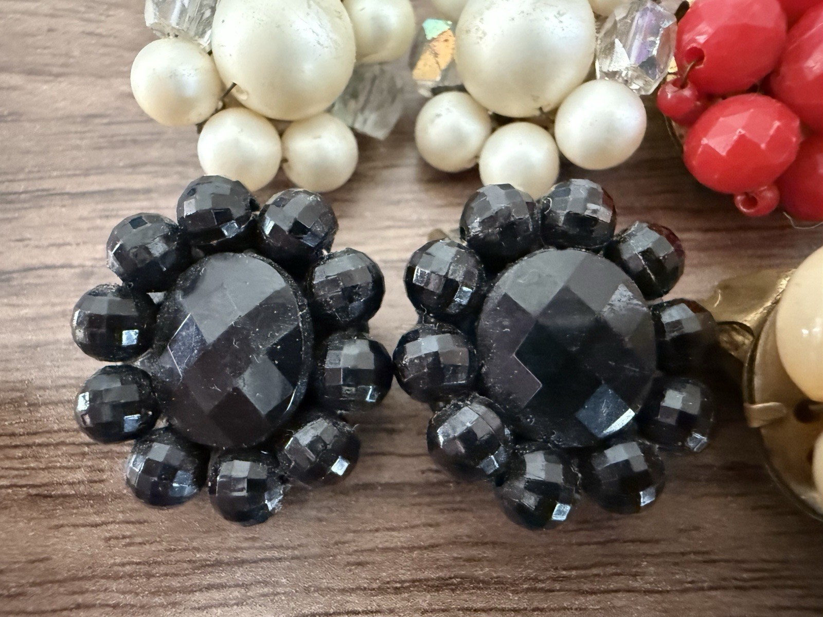 4 Pairs Vintage Beaded Clip-on Earrings Lot~ Japan, Hong Kong, WEST Germany