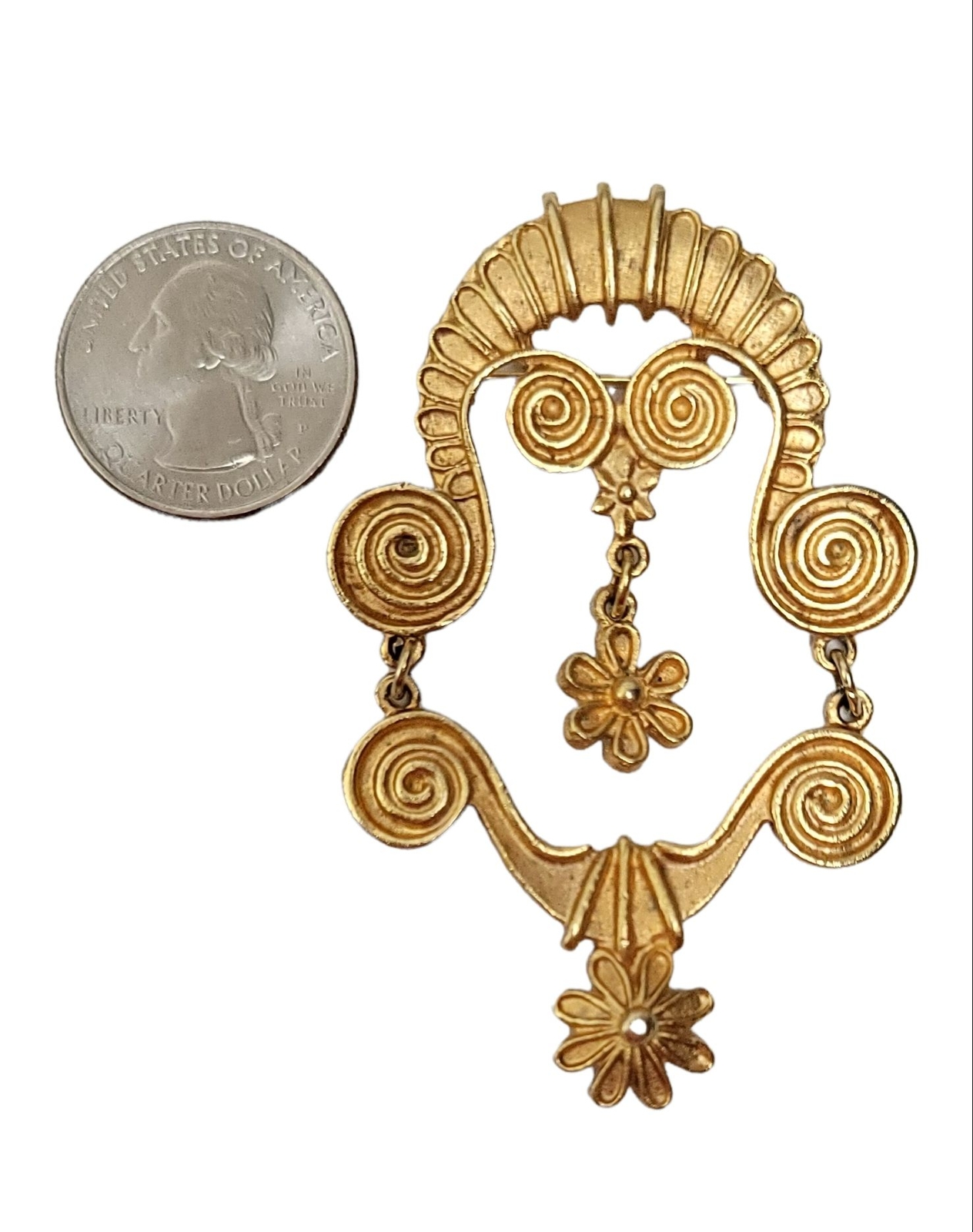 Coro Gold Tone Etruscan Articulated Bar Brooch, Signed