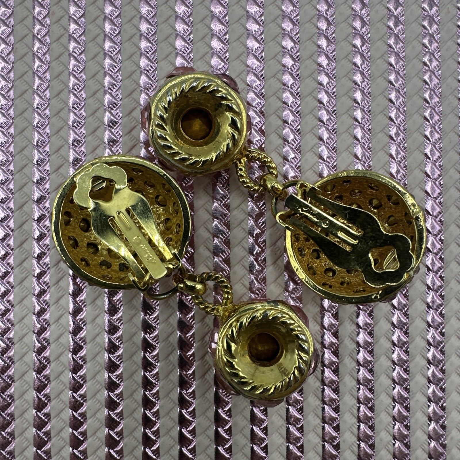 Vintage Sparkling BLANCA Clip on Pink Rhinstones Dangle Earrings. See pics.