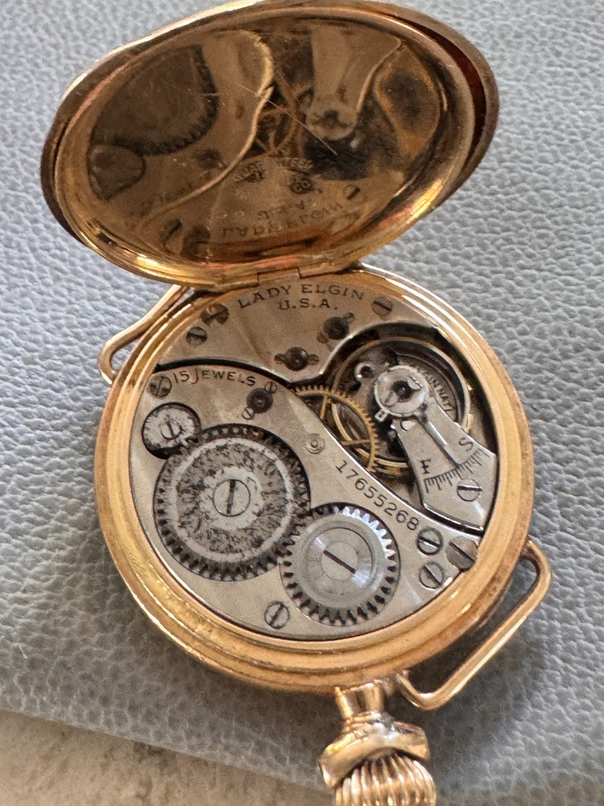 Antique Elgin 14K Gold Trench Watch, 1914 Production Year.