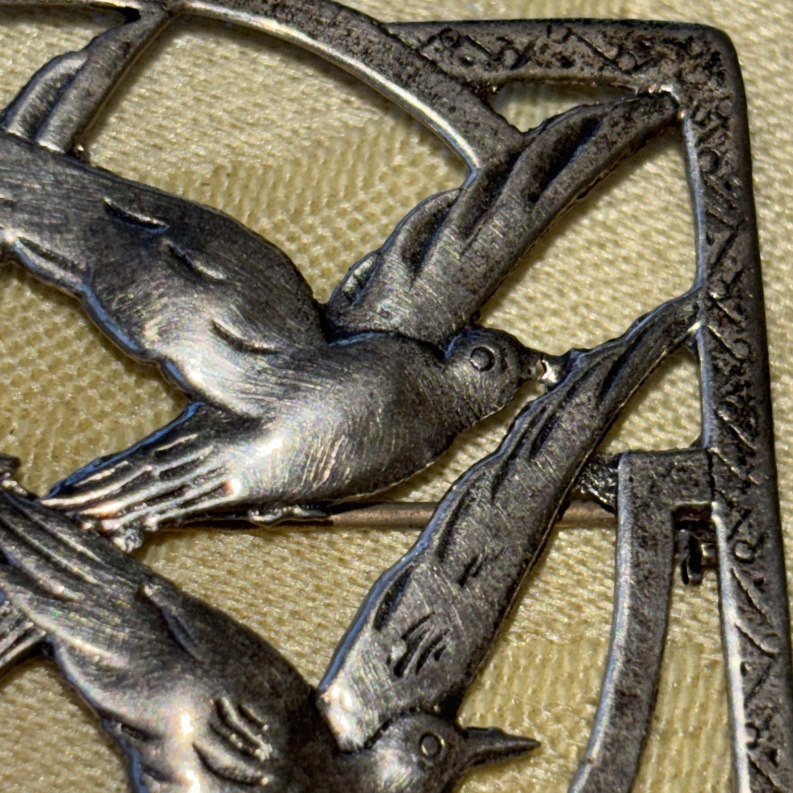 NORSELAND CORO(?) Silver Vintage Antique 3 Birds Brooch Pin Unmarked 2 1/4”x 2”