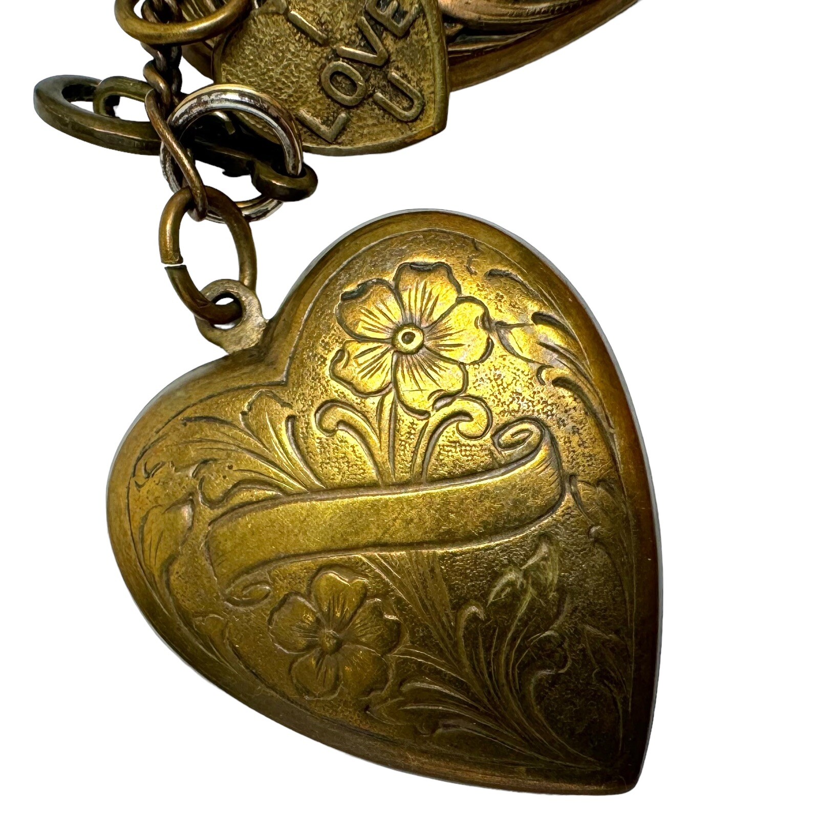 Victorian Style Bronze Color Embossed Fancy Hearts Cherub Charm Bracelet