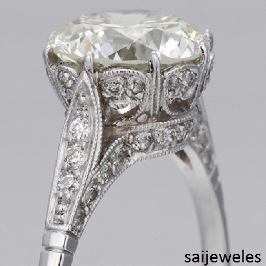 Lab-Created 3.55CT Round Cut Diamond Vintage Art Deco Ring 14K White Gold Finish
