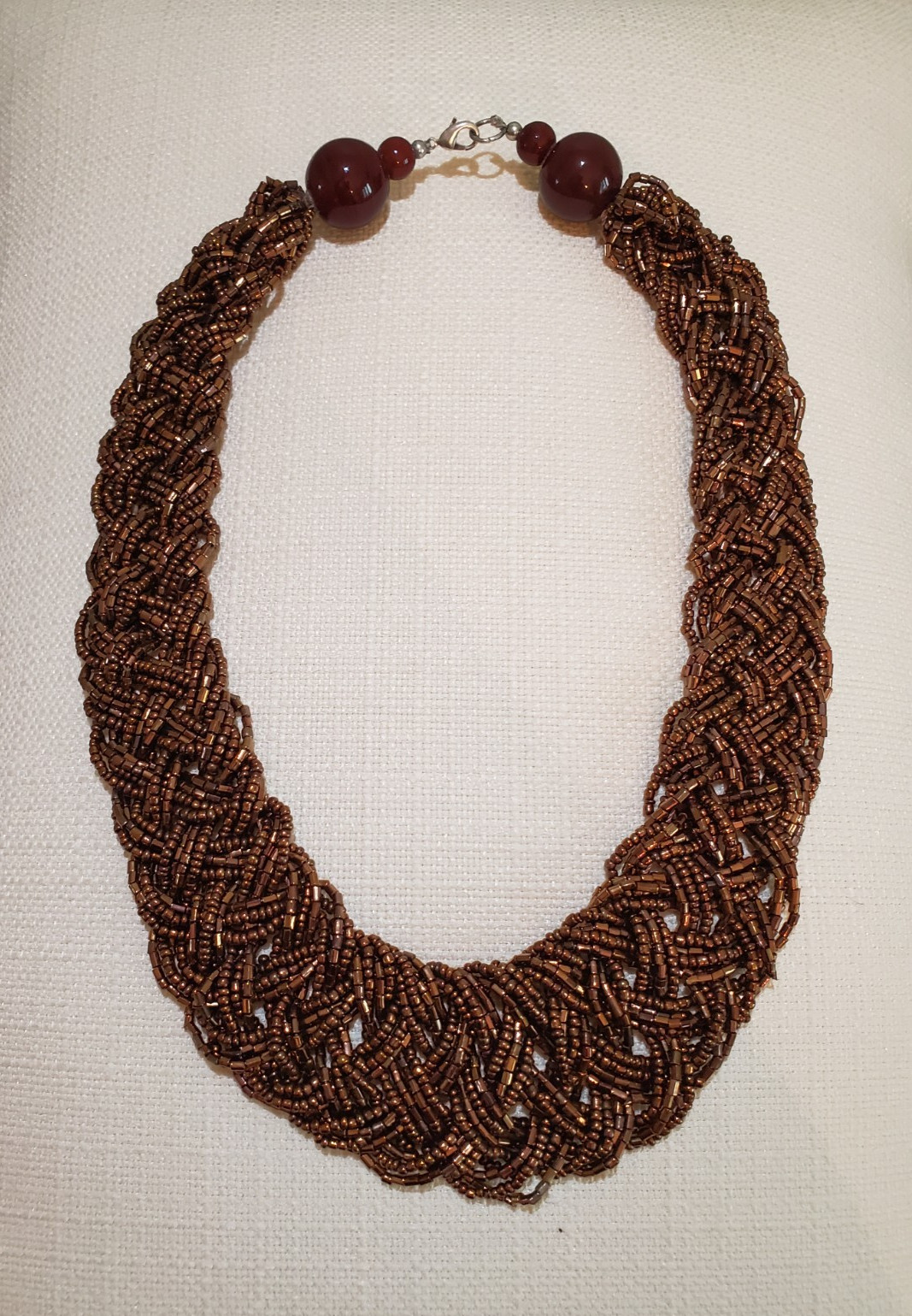 HANDCRAFTED WOMEN’S WOVEN ARTISAN BEADED & BRAIDED NECKLACE BRONZE COLOR