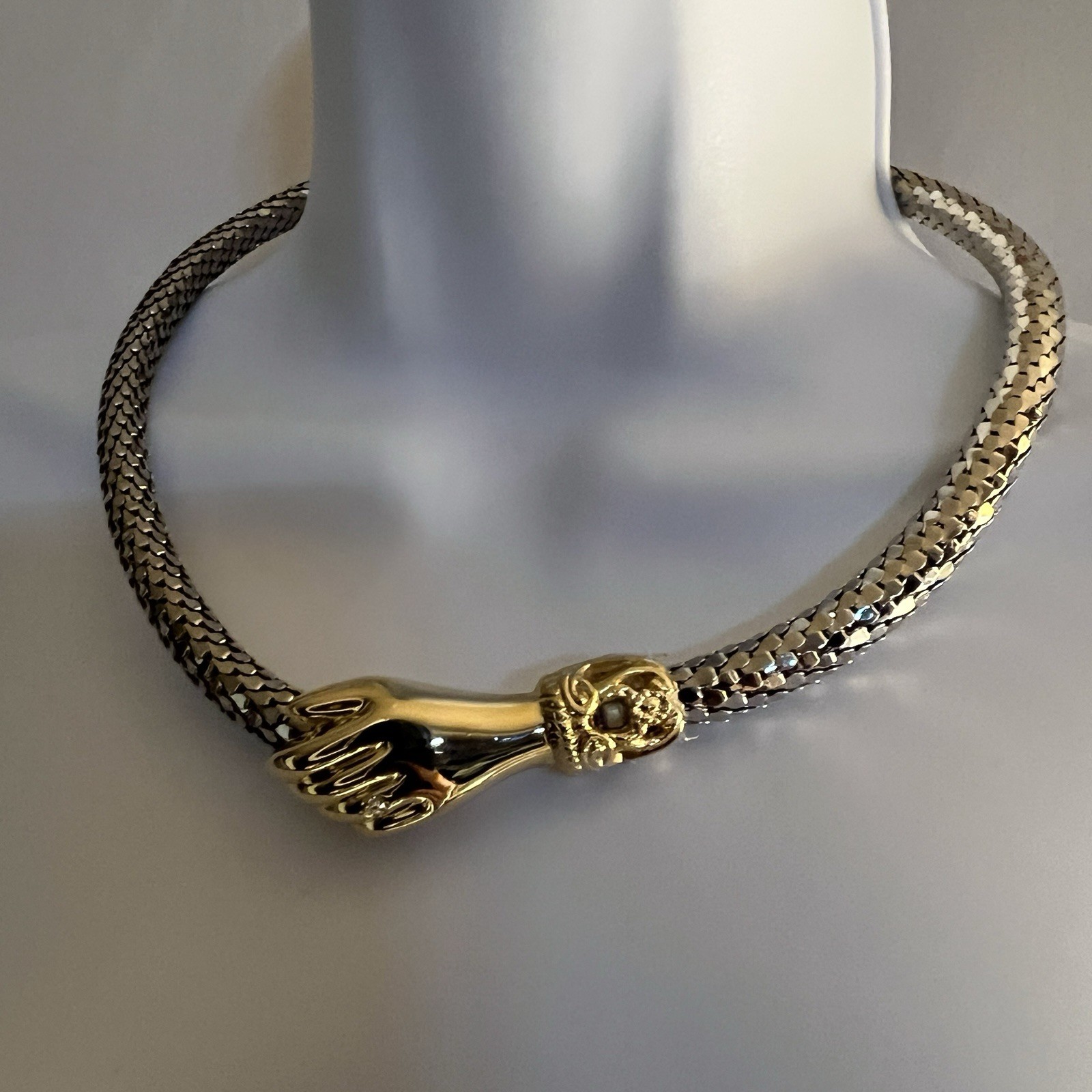 True Vintage DL Auld Silver Mesh Snake Choker Collar Necklace Earrings Set NOS