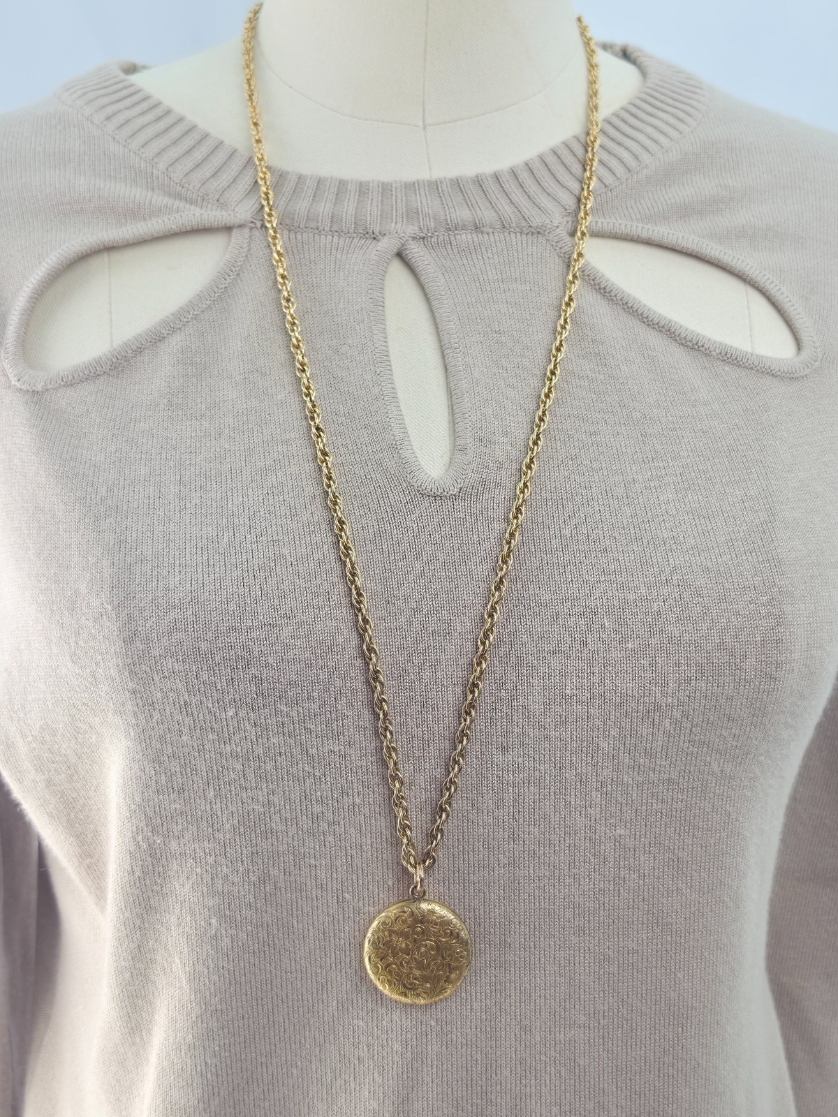 Antique W&SB 1/4 Gold Shell Fill Art Nouveau 3cm Locket Rope Chain Necklace