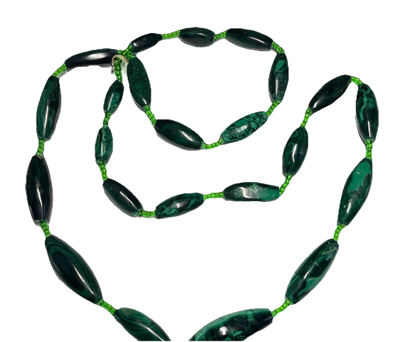 Vintage Oblong Elongated Malachite Stone Beaded Necklace