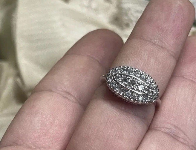 18k White gold HGE Heavy Gold Electroplated Cz Rhinestone Ring Vintage Size 7