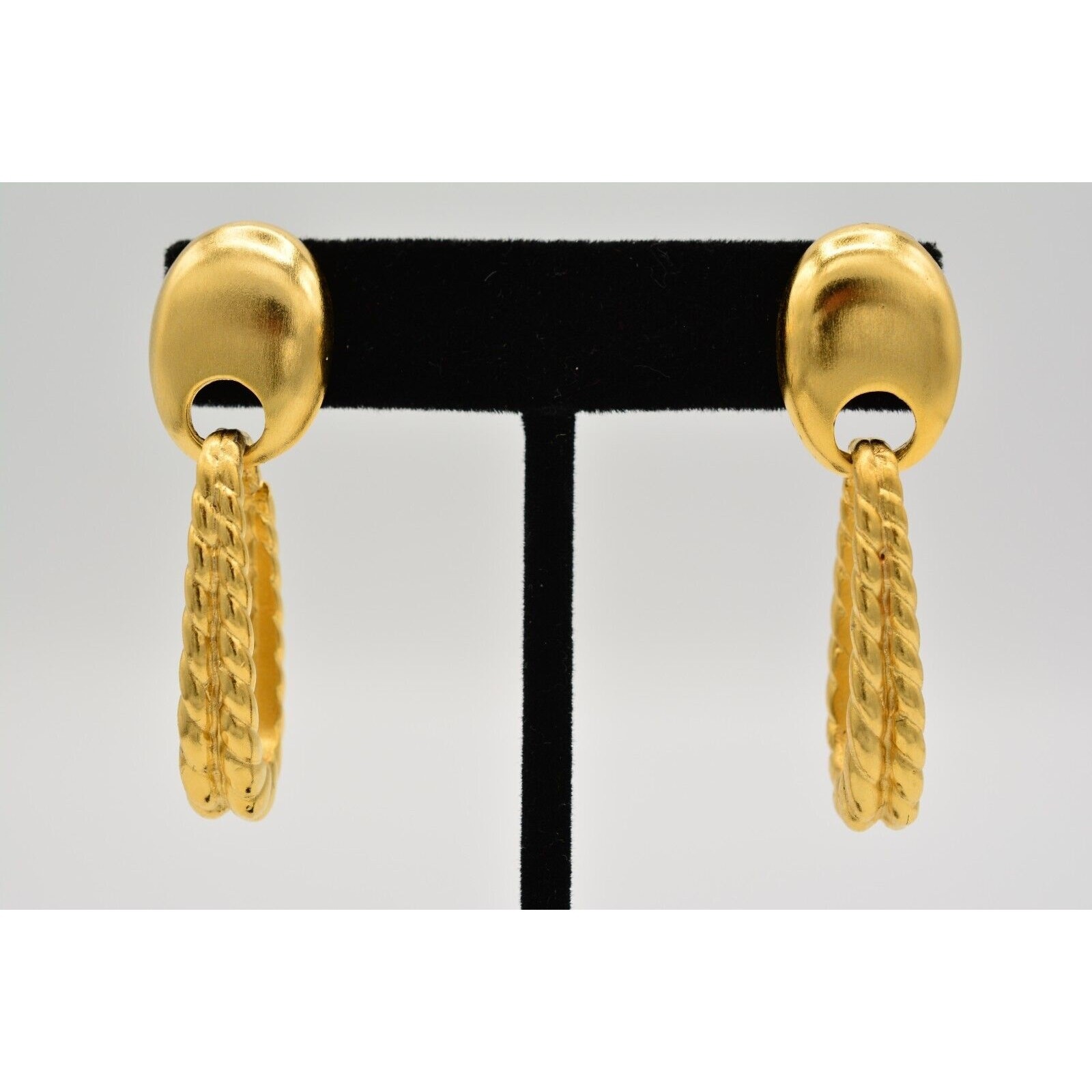 True Vintage Dangle Earrings Brushed Gold Dangle Textured Chunky NOS 1980s BinAB