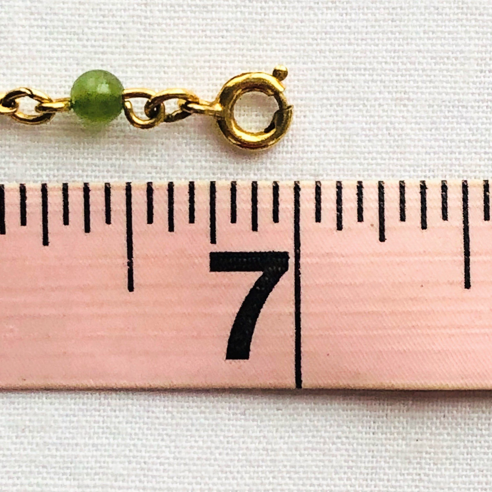 Dainty Faux Jade Panel Link Chain Bracelet Minimalist Signed 70s Jewelry Gift 7”