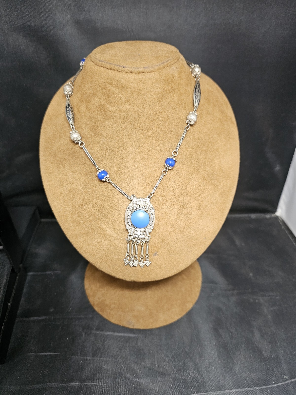 SILVER 800 TURQUOISE NECKLACE VINTAGE JEWELLERY COLLECTABLES GIFT