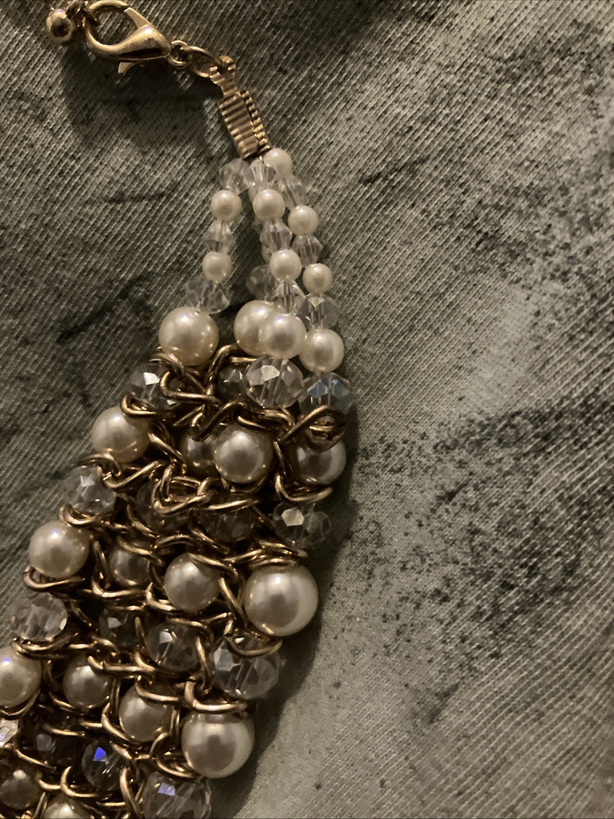 Faux Pearl Jewelry Set 4 Row Cowl Necklace Wide Cuff Bracelet Heavy Glass Beads