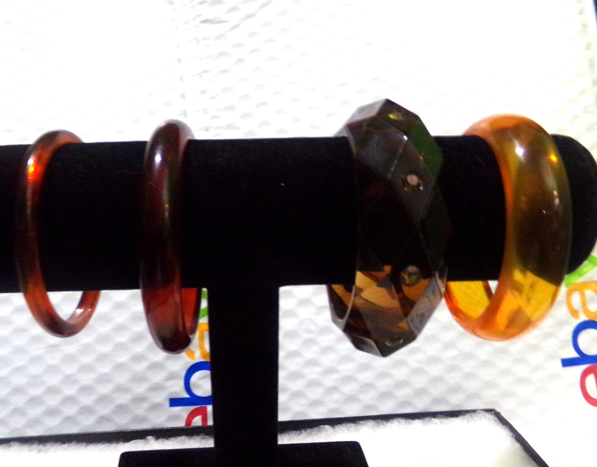 VINTAGE BROWN & ORANGE LUCITE BANGLE BRACELET LOT OF 4