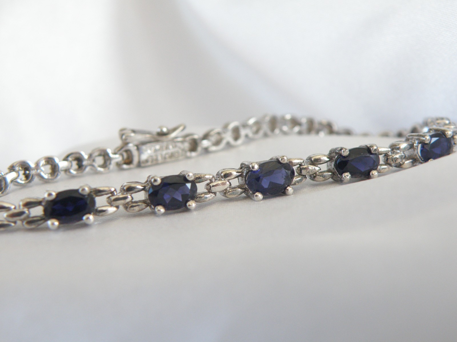 Vintage Sterling Silver 925 Natural Iolite Link Chain Tennis Bracelet Fits