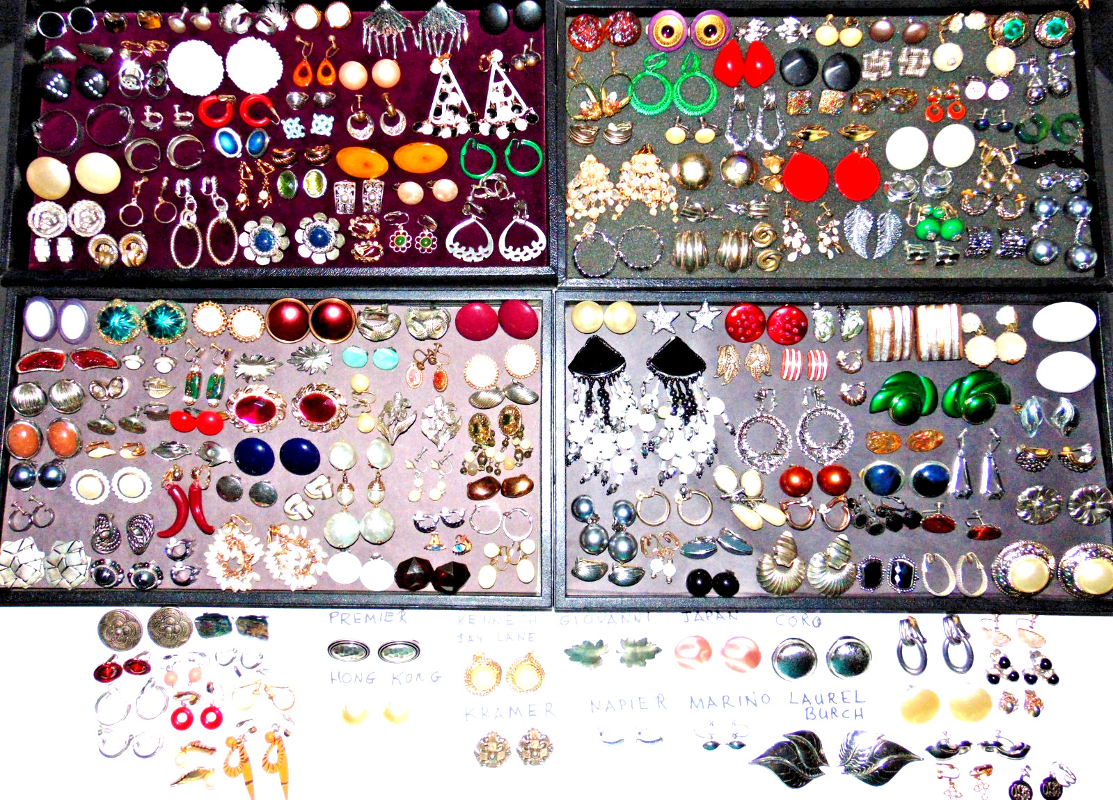 Vintage-Mod Lot 200 ALL Clip-on Earrings Pairs Some Signed Jewelry Rhinestone +