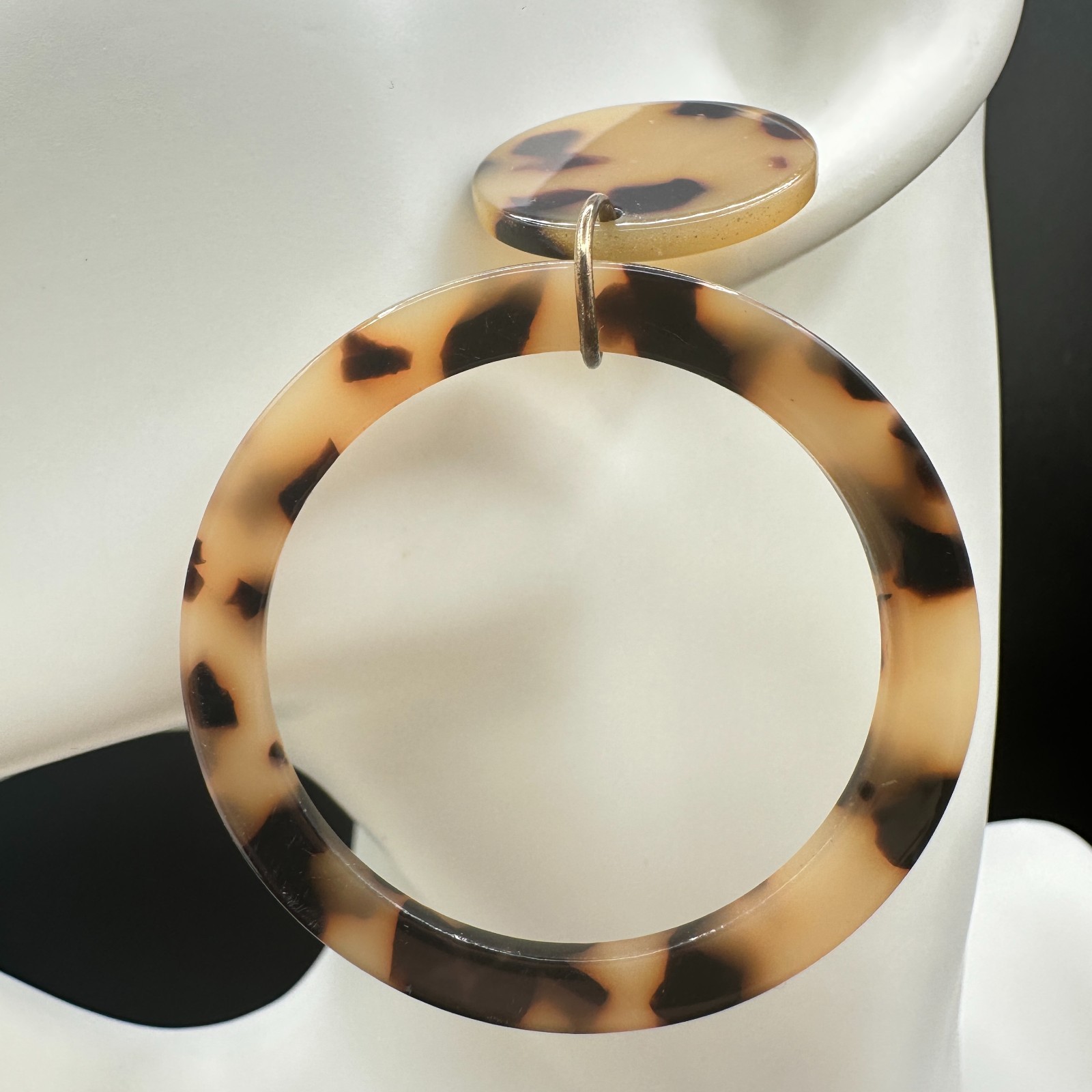 Vintage Tortoiseshell Drop Dangle Earrings Plastic Resin Acrylic Statement Brown