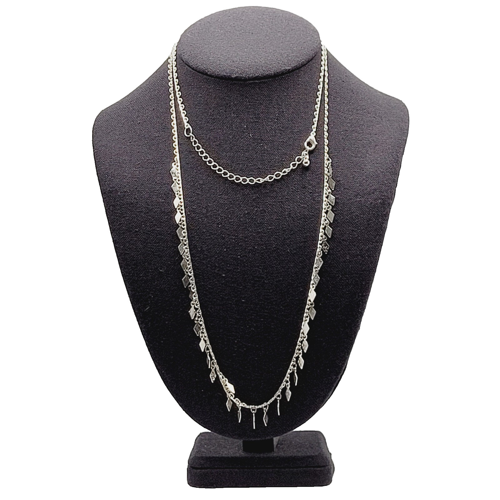 Fringe Geometric Metal Shapes Silver Tone Vintage Single Strand Necklace 39 inch