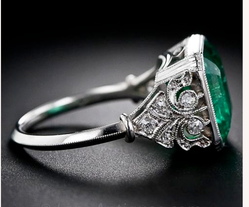 3.5Ct Art Deco Style Lab Created Emerald Engagement Anniversary 925 Silver Ring