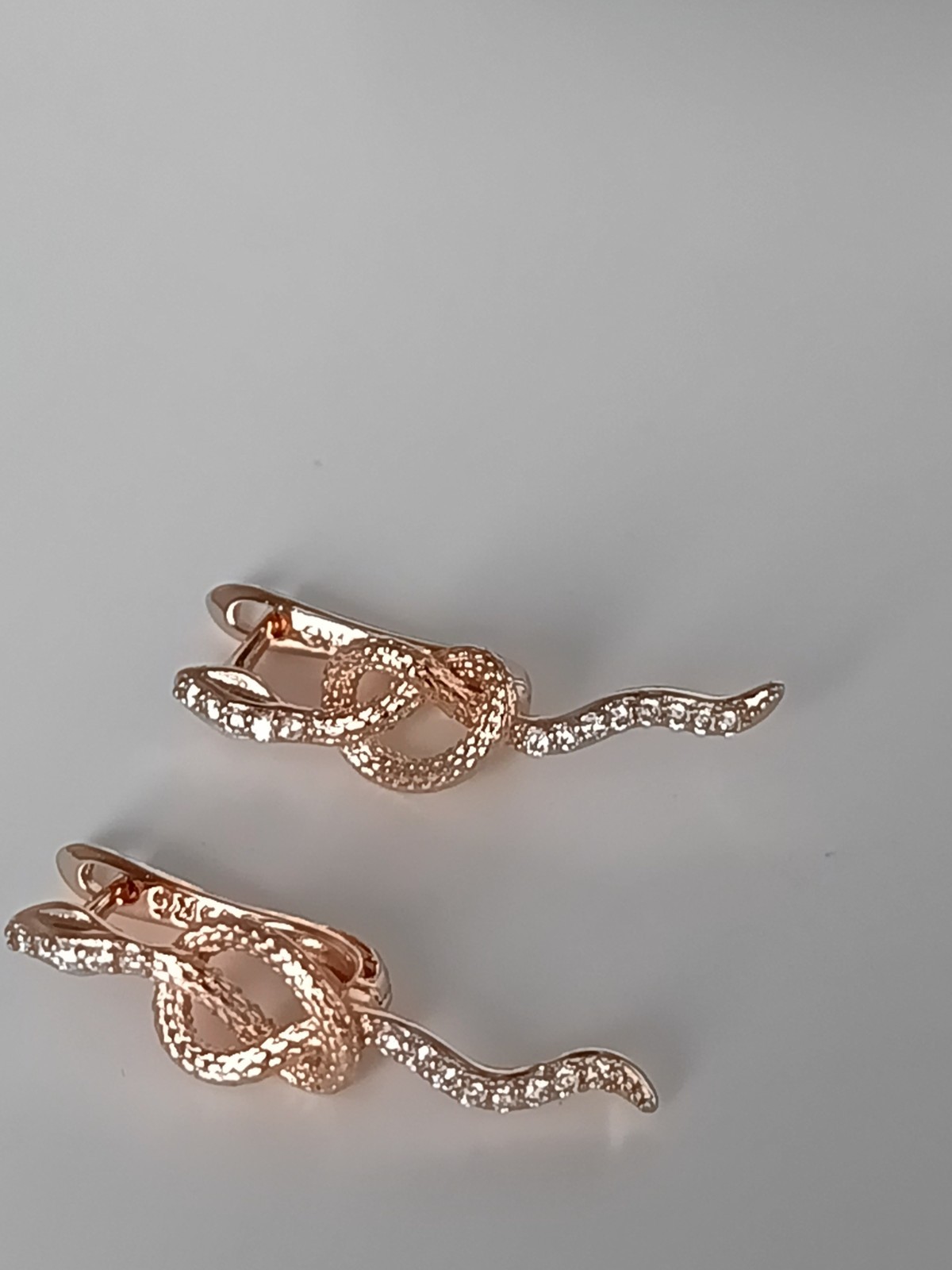 Vintage 1990-s 14 Ct Rolled Gold Zircons Snake Earrings-Hallmarked 585 RG