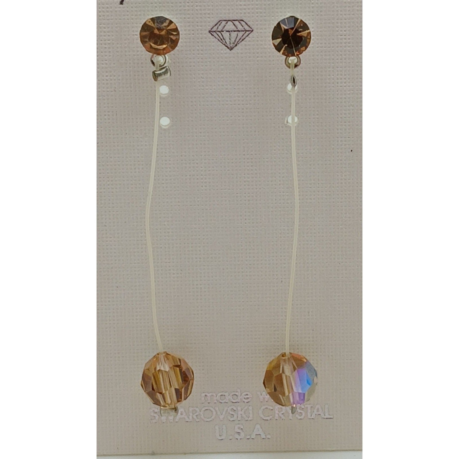 Vintage 1990s Swarovski Crystal Drop Earrings Amber New Old Stock USA Made