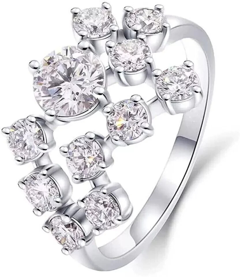 Art Deco Style Scattered Lab Created Diamond Wedding 14K White Gold FN Ring