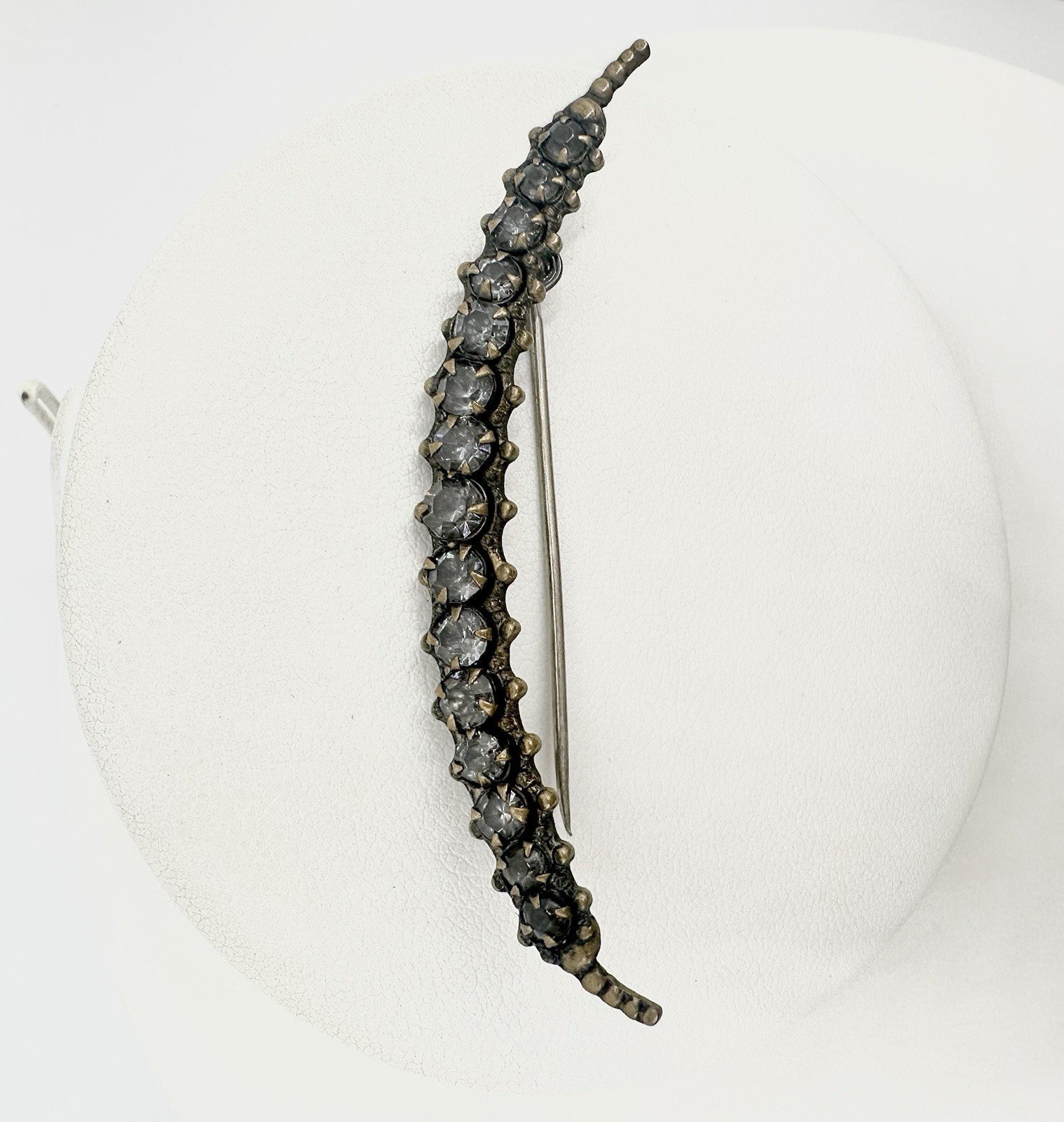 Antique Victorian Brooch Pin Crescent Moon Love Luck Paste Stones C Clasp Read