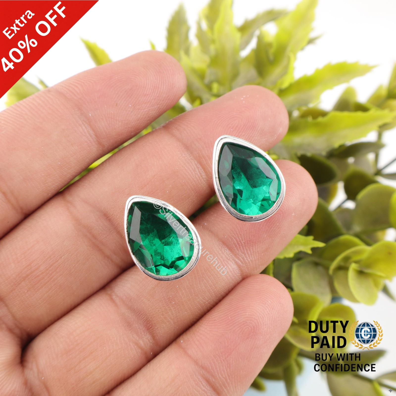 Sterling Silver May Natural Green Emerald Classic Father Gifts Unique Cufflinks