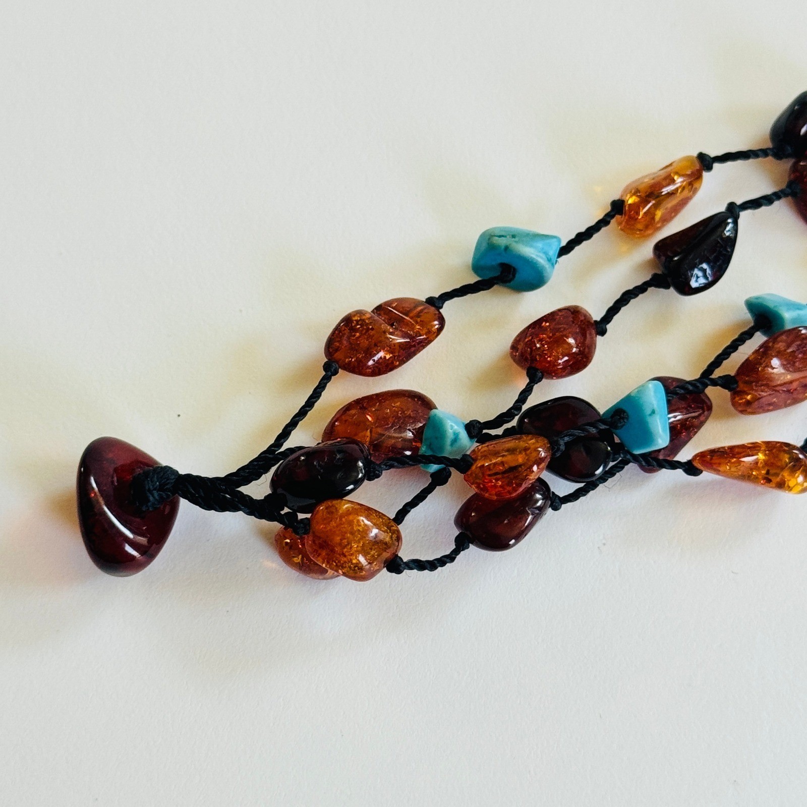 Baltic Amber Turquoise Bracelet multi strand BOHO Genuine Natural Beads 6.5″L