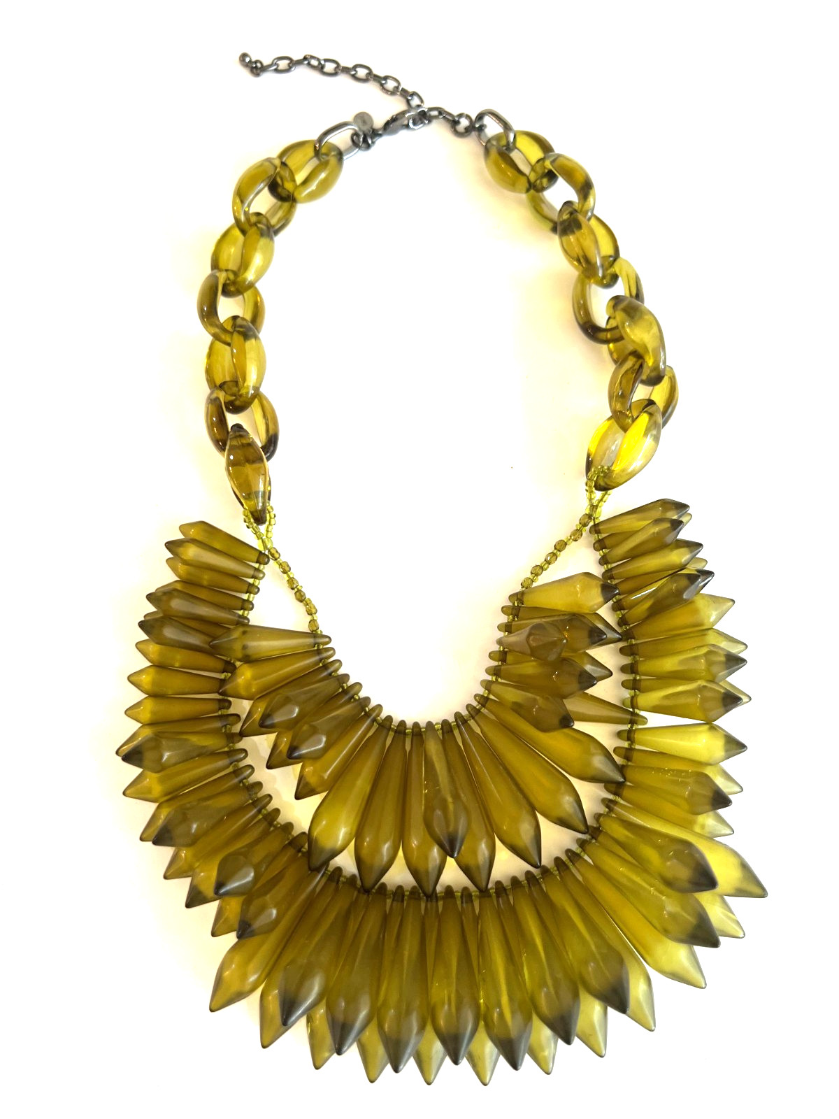 VINTAGE JOAN RIVERS ACRYLIC / RESIN BULLET SHAPED FRINGE STATEMENT NECKLACE