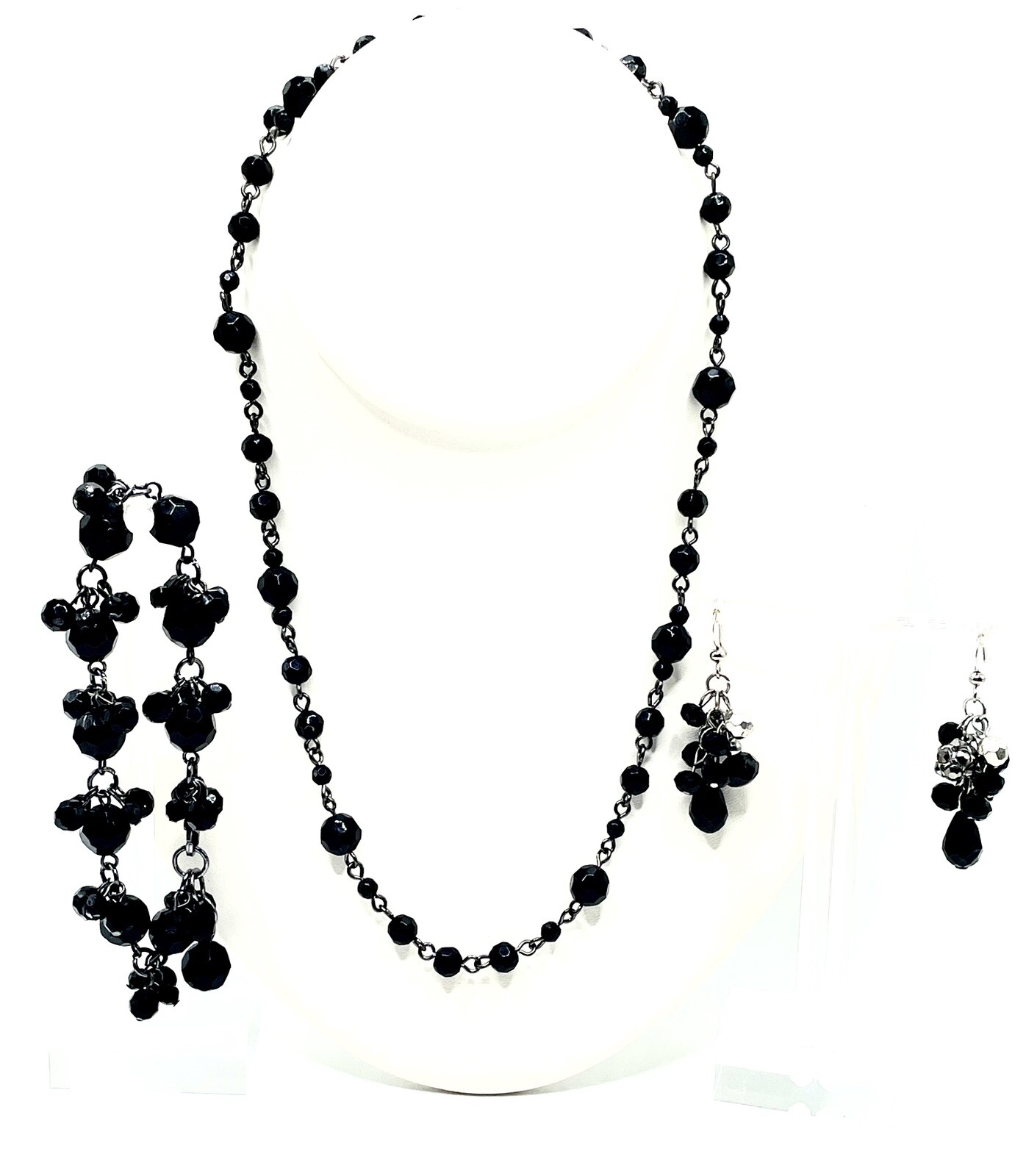 Victorian Gothic Black French Jet Glass Jewelry Set Vintage Curated