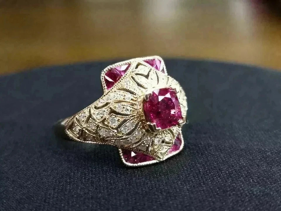 Stunning Art Deco Style Round Cut Lab Created Diamond 925 Silver Birthday Ring