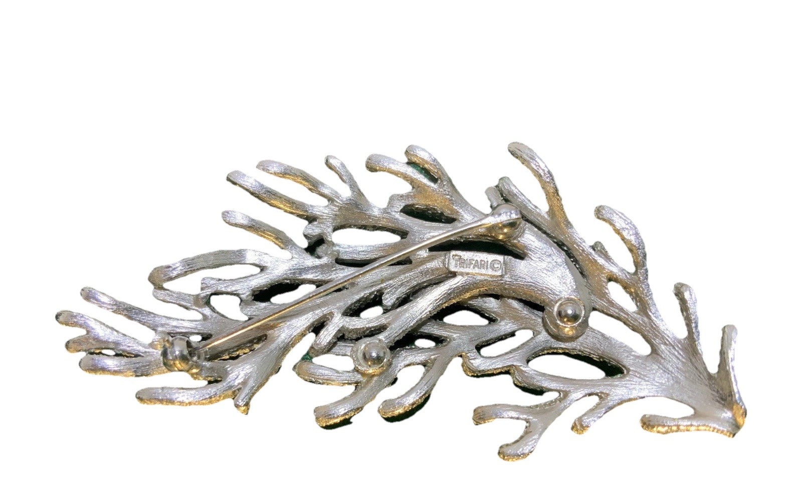 Vintage Trifari Seaweed Coral Reef Silver Tone Brooch
