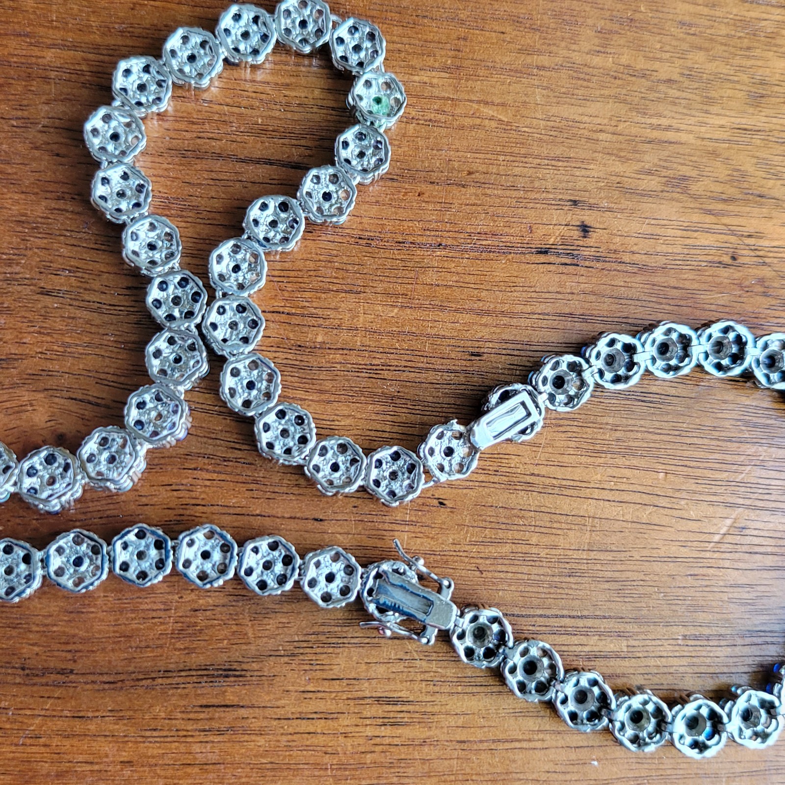 Silver Tone Blue Flower Necklace and Matching Bracelet Set Handmade