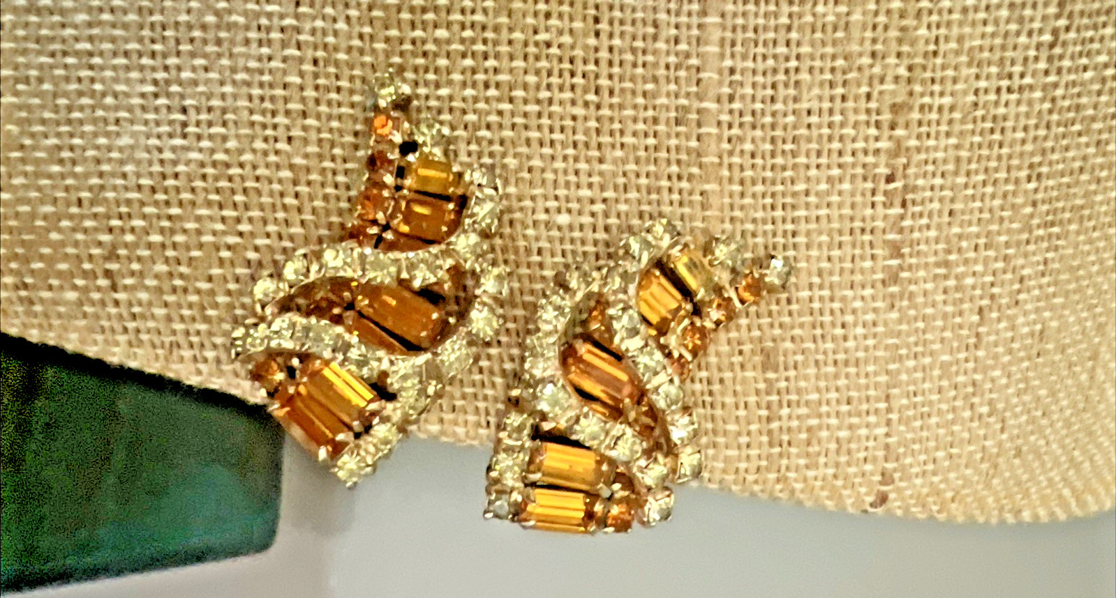 VTG. KRAMER N.Y. PARURE TOPAZ & CLEAR RHINESTONE NECKLACE BRACELET EARRING SET