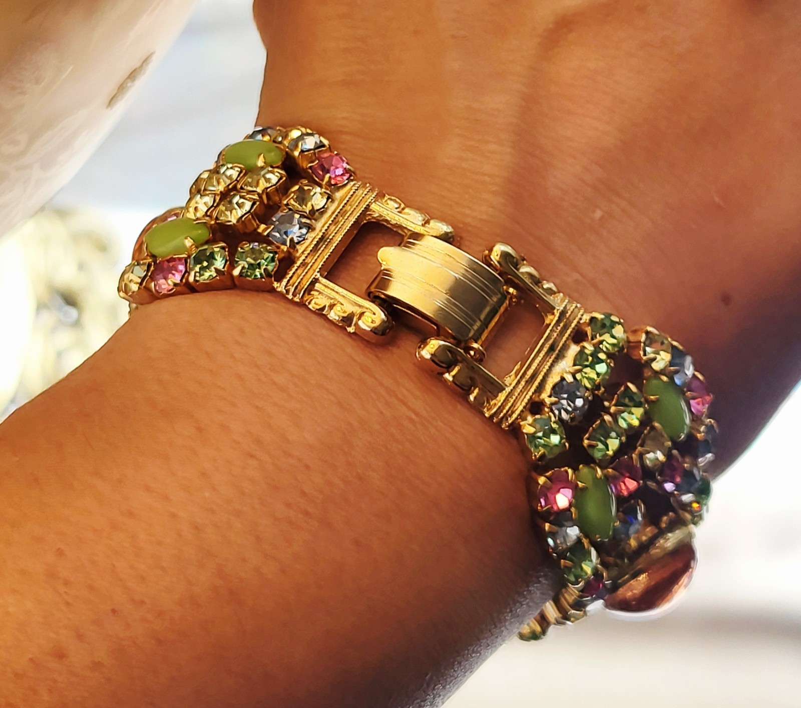 Vintage Multicolor Rhinestone Bracelet and Earrings Set