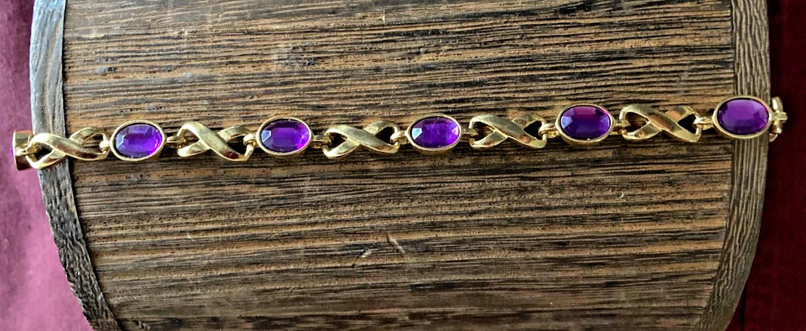 Avon Vintage Tennis Bracelet, Purple Faceted Crystal Gold Tone, Signed 1990s