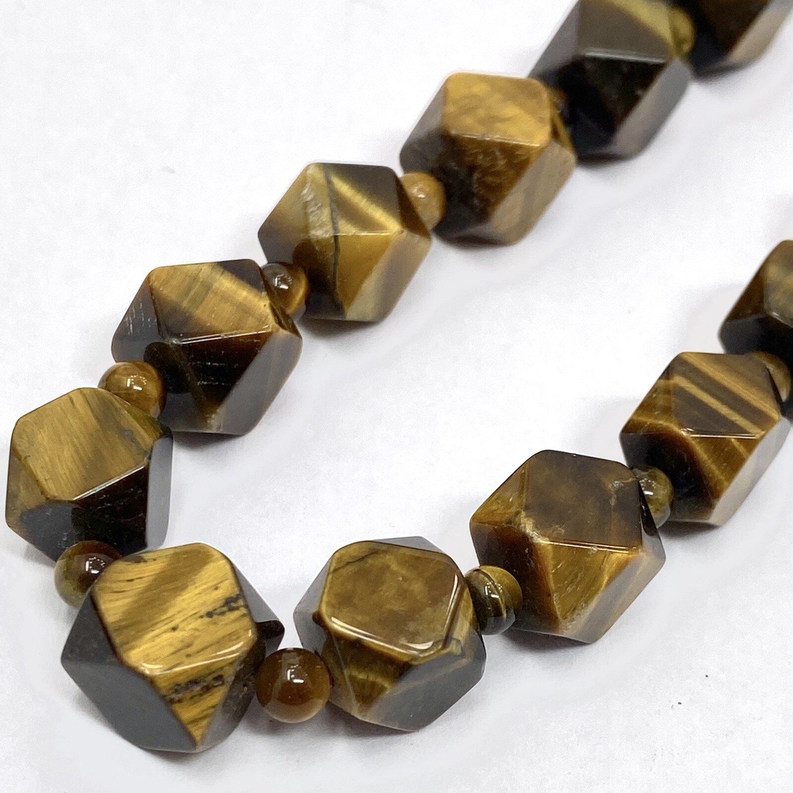 Vintage NATURAL Golden Brown TIGER EYE Necklace Geometric Cut Cube Beaded