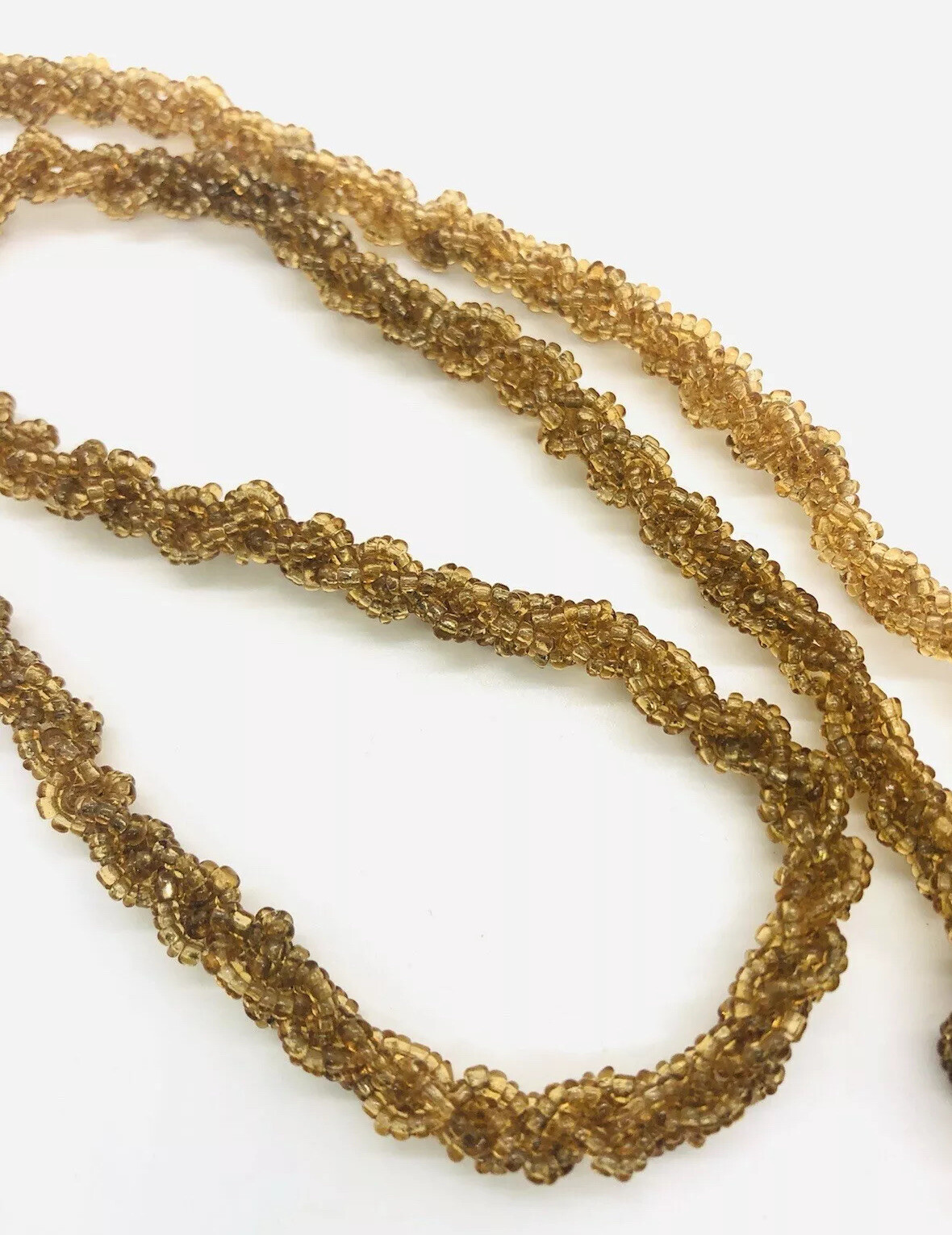 Art Deco Topaz Beaded & Woven Topaz Glass Necklace Flapper Vintage Jewelry