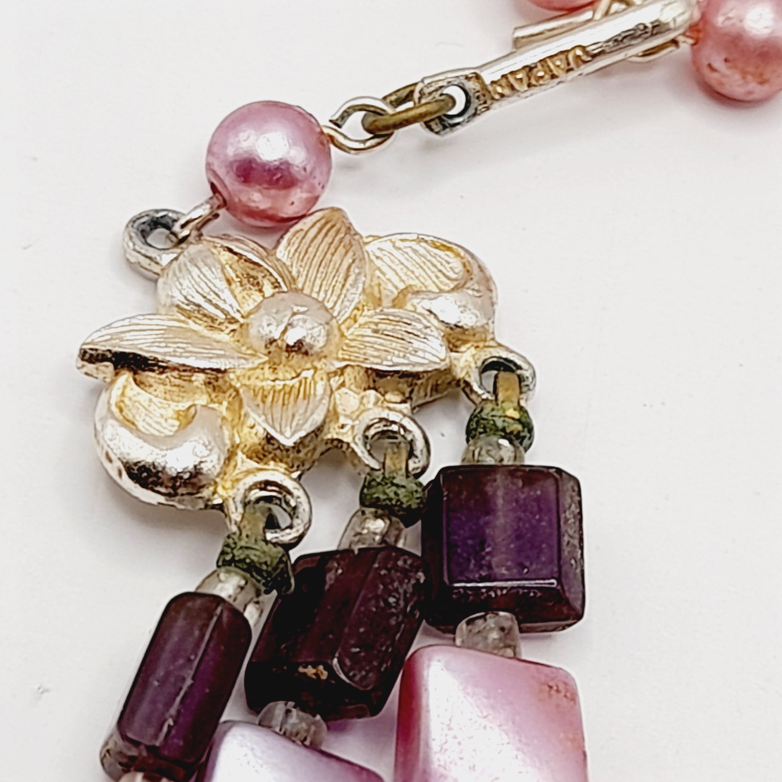 Vintage Japan 1950s Pink Lavender Pearl Finish 3 Strand Necklace 17”