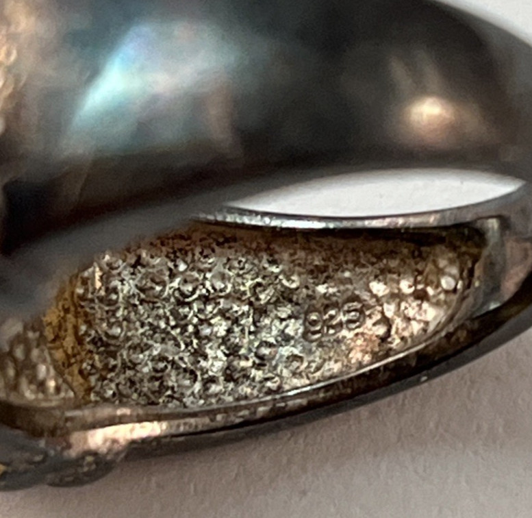 Vintage 925 Sterling Silver MOP Mother of Pearl Ring Size 7 HONG KONG