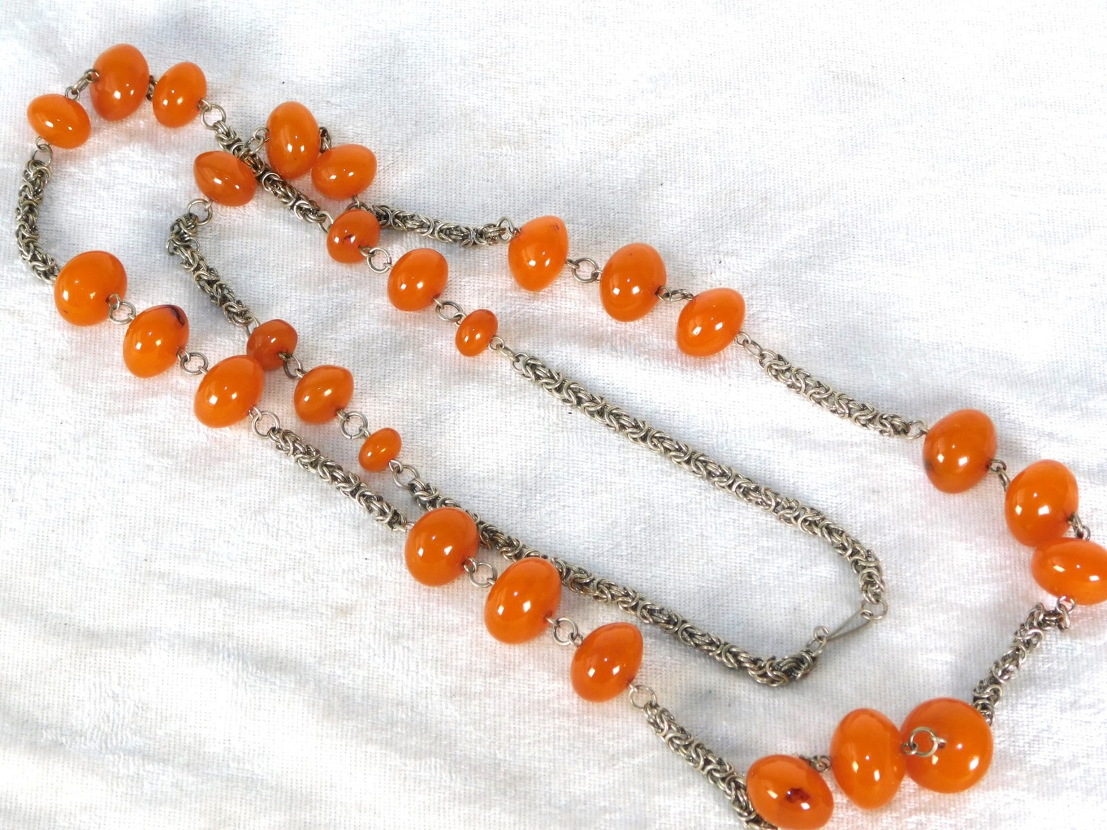 Vintage Natural Butterscotch Egg Yolk Baltic Amber Silver Bead Necklace 87g 48″