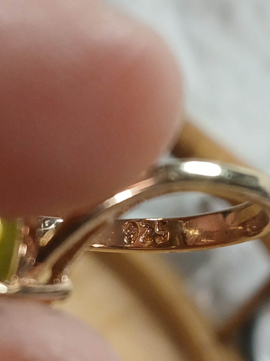 Vintage 925 Gold Vermeil Dragonfly Ring With Green Glass Marquise Stone