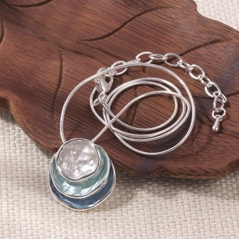 Fashion Enamel Zinc Alloy Necklace Silvery Chain Jewelry Women Men Gift New