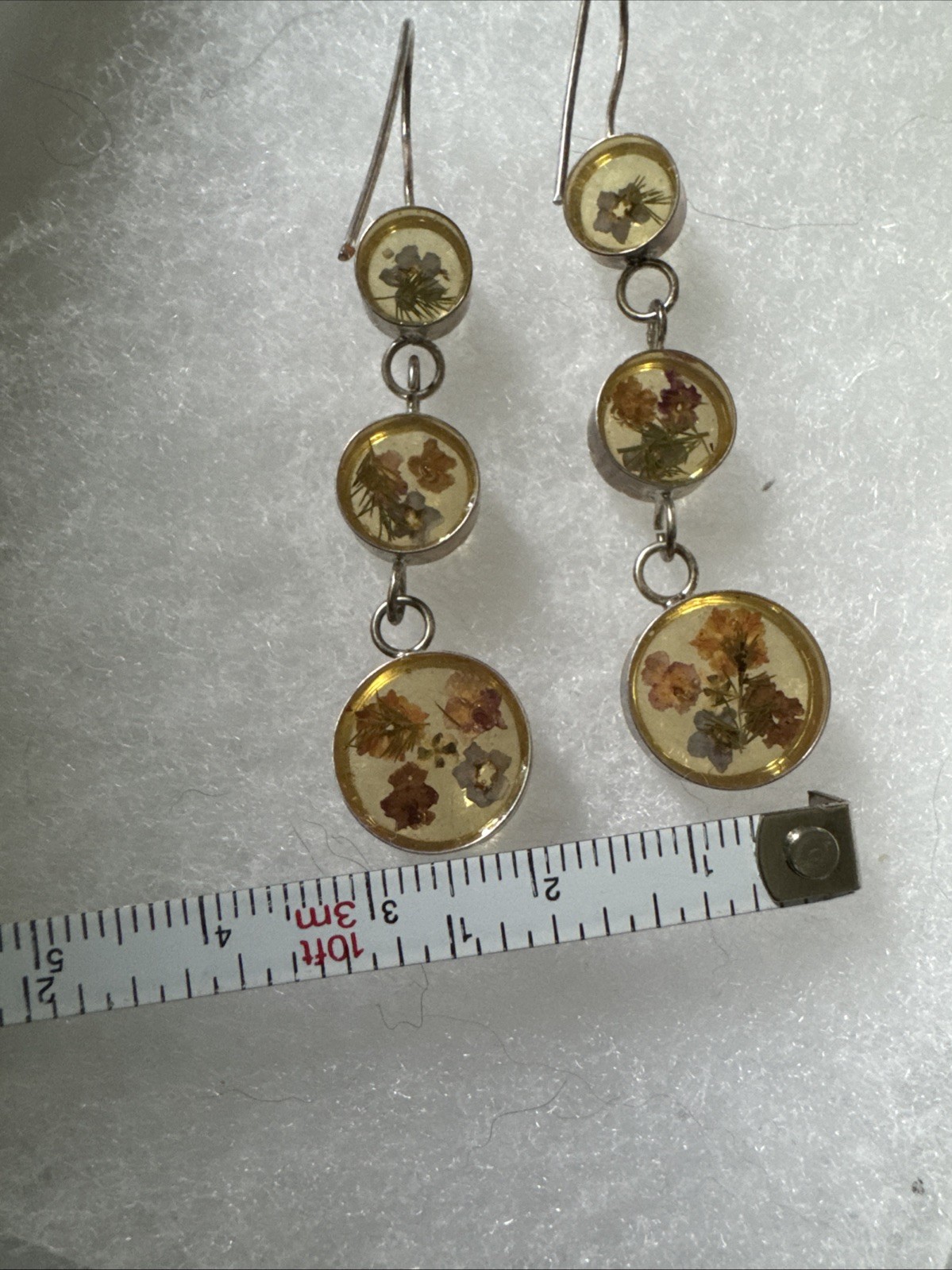 Dried Flowers Acrylic Earrings Sterling Silver Hook Pierced Jewelry 🌸 Retro